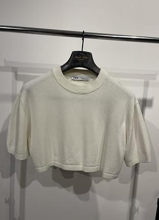 Вкорочений в'язаний топ футболка zara / кроп-топ із коротким рукавом zara (m)