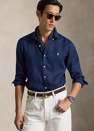 Urbanshop com ua polo ralph laurenсорочка чоловіча лляна темно-синя однотонна 710968915 розміри запитуйте