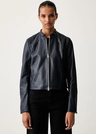Urbanshop com ua hugoкоротка куртка жіноча шкіряна lasari темно-синя 50555743 розміри запитуйте