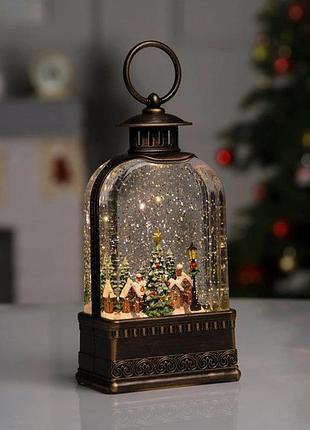 Нічник різдвяний вінтажний ліхтар xmas wdl-23013, бронзовий, новорічний світильник зі снігом