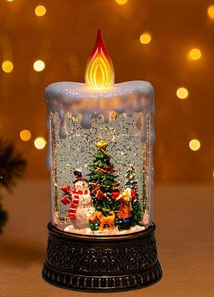 Новорічний нічник зі снігом "свічка зі сніговиком" xmas wdl-23016, різдвяний світильник на батарейках