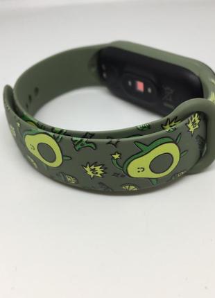 Силіконовий ремінець mi band 3 mi band 4 mi band 5 mi band 6 авокадо 🥑 хакі3 фото