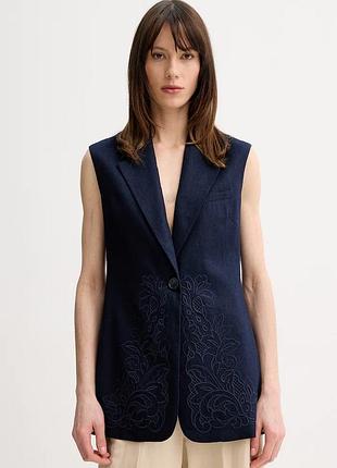 Urbanshop com ua twinsetоднобортный жилет женский с льном темно-синий 261tp2314 размеры запитуйте