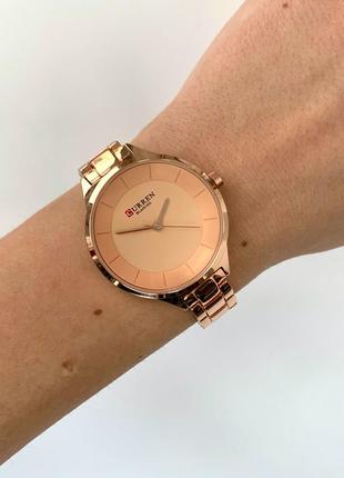 Женские часы металлические curren blanche розовое золото с розовым4 фото