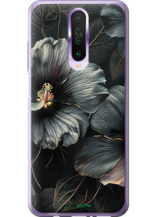 Чехол на xiaomi redmi k30 черные цветы "6031u-1836-72104"