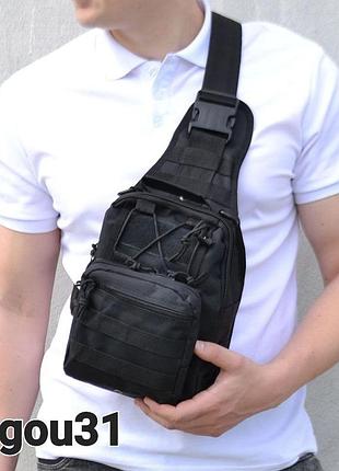 Чоловіча тактична сумка-слінг через плече чорна cordura 1000d 8 л