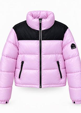Жіноча зимова куртка-пуховик superdry | рожева з чорним | подвійна застібка