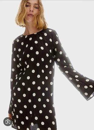 Трендова сукня жатка у горох h&m, коротке плаття трапеція у горошок на м-л- хл