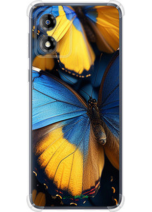 Чехол на motorola moto e13 желто-голубые бабочки "6046sp-3053-72104"