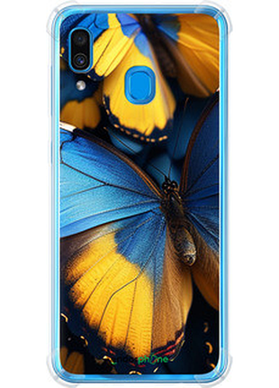 Чехол на samsung galaxy a20 2019 a205f желто-голубые бабочки "6046sp-1761-72104"