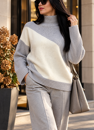 Свитер white label the white company, мягкий трикотаж, геометрический принт, стойка воротник