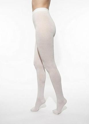 Жіночі бавовняні колготки elegante cotton 300 ден у рубчик, колір: екрю