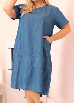 Стильна джинсова сукня plus size з ліоцелом та кишенями (made in italy) — розм. 52-60 (xxl-5xl)