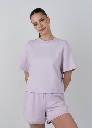 Женская футболка elegante, футболка свободного кроя, акцентные швы, цвет: лавандовый