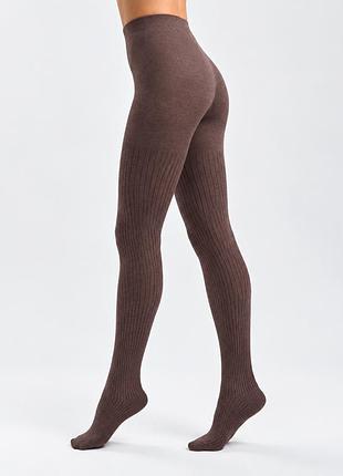Жіночі бавовняні колготки elegante cotton 300 ден у рубчик, колір: шоколадний