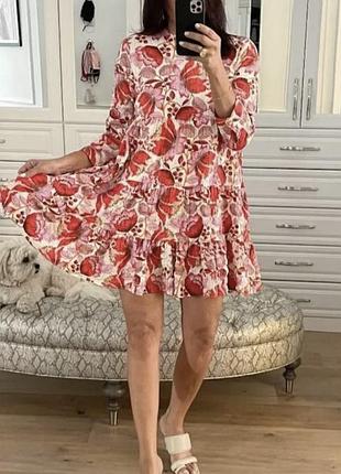 Красива сукня zara в квітковий принт стильна жіноча міні сукня в квітковий принт яскрава ніжна сукня міні в квіти