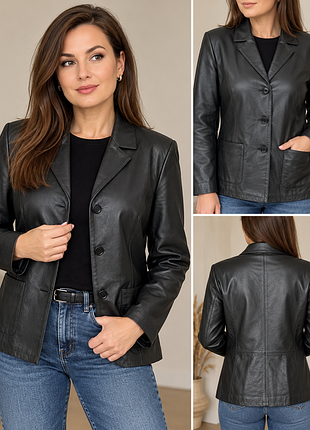 Женский кожаный пиджак principles, натуральная кожа, черный, классический жакет, 79, 14, l-xl