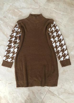 Коричневий в'язаний светр (туніка) shein