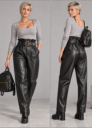 Штаны черные из эко кожи river island с высокой посадкой
