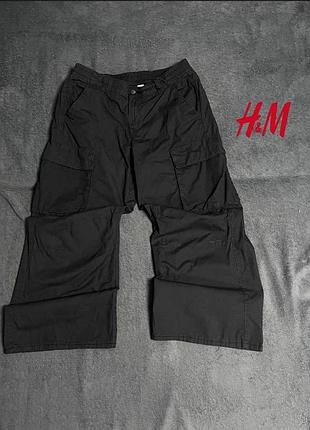 (l-xl) (eur38) h&m женские брюки-карго черные с широким прямым кроем