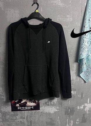 (l) nike худи sportswear optic fleece серо-черное