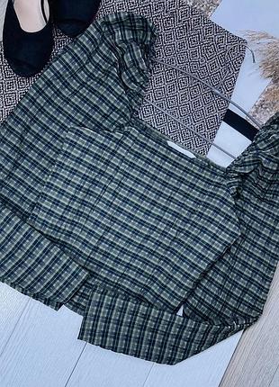 Коротка блуза h&m xs блуза з об’ємними рукавами приталена блуза в клітинку