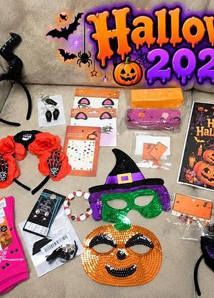 Аксессуары на хелловин halloween маска, носки, ободки, серьги скелеты, браслет глаза, масло сквиш