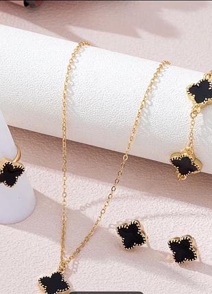 Сережки для жінок van cleef & arpels конюшина чорні золотисті