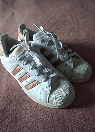 Кросівки жіночі adidas superstar білі з золотистим