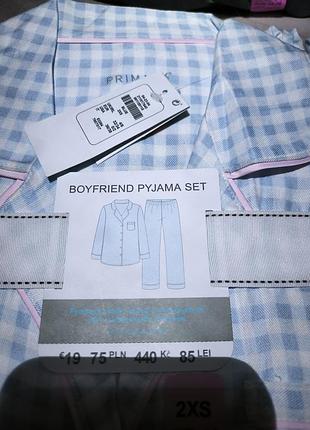 Піжама жіноча primark boyfriend pyjama set бавовняна в клітинку з рожевим кантом