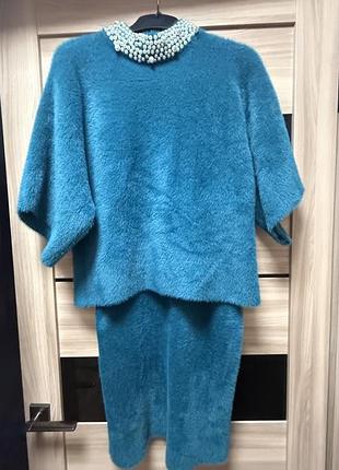 Костюм зі спідницею жіночий ангора бірюзовий s/m