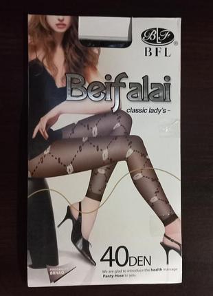 Жіночі капронові лосини / легінси без стопи beifalai 40 den з геометричним візерунком.