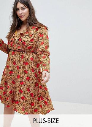 Платье с рюшами в принт маки 3