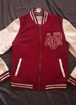 Шерстяной бомбер куртка redskins с кожаными рукавами / varsity jacket оригинал разм8ер s-m