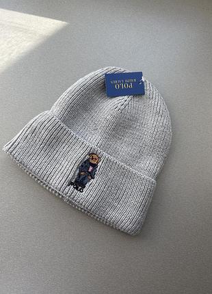 Сіра шапка polo ralph lauren з ведмедиком доставка 1 день