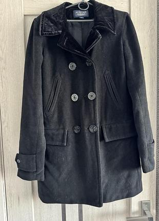 Пальто ralph lauren женское двубортное шерстяное с бархатной отделкой, черное