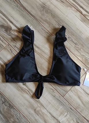 Чорний верх від купальника missguided з рюшами та зав'язкою, не вдягався, розмір m (uk 12 / eu 40)