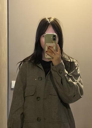 Вовняна куртка-сорочка h&m 63% вовна xs сіра оверсайз