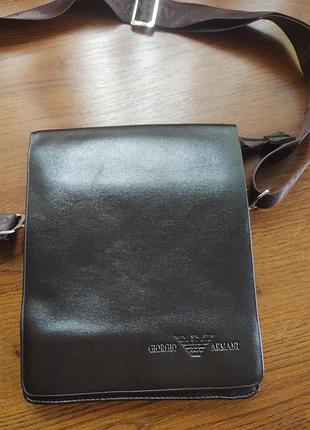 Сумка чоловіча giorgio armani шкіряна коричнева