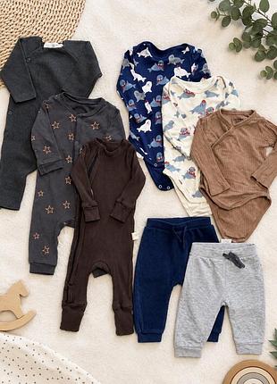 Комплект чоловічків та боді для хлопчиків zara, трикотаж, бавовна, демісезон