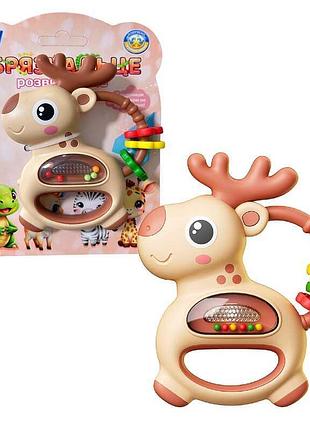 Музичне брязкальце "оленятко" 43037 (72) "wtoys", озвучування українською мовою, пісні, підсвічування, намистини, на листі