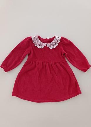 Сукня для дівчаток matalan велюрова червона з мереживним коміром 9-12 місяців