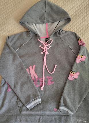 Худі жіноче pink panther сіре з рожевим принтом