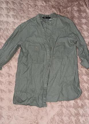 Сорочка жіноча zara лляна кольору хакі