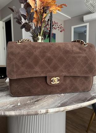 Сумка для жінок chanel maxi flap коричнева замшева