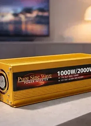 Інвертор houli 1000/2000вт 12-220v чистий сінус для побутових приладів/гаджетів