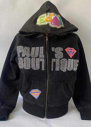 Чорне худі-зіпка paul's boutique з камінням та нашивками у стилі y2k. розмір с-м