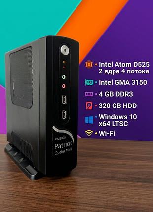 Мини пк windows 10,wi-fi,2ядра 4 потоки atom d525,4гб ddr3,hdd 320 gb