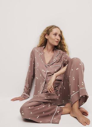 Піжамний комплект dream satin™ з принтом сердечок. піжама жіноча marks & spencer у сердечка