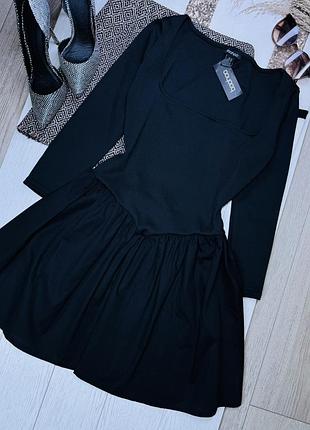 Нова чорна сукня boohoo l коротке плаття з пишною спідницею базова сукня в рубчик